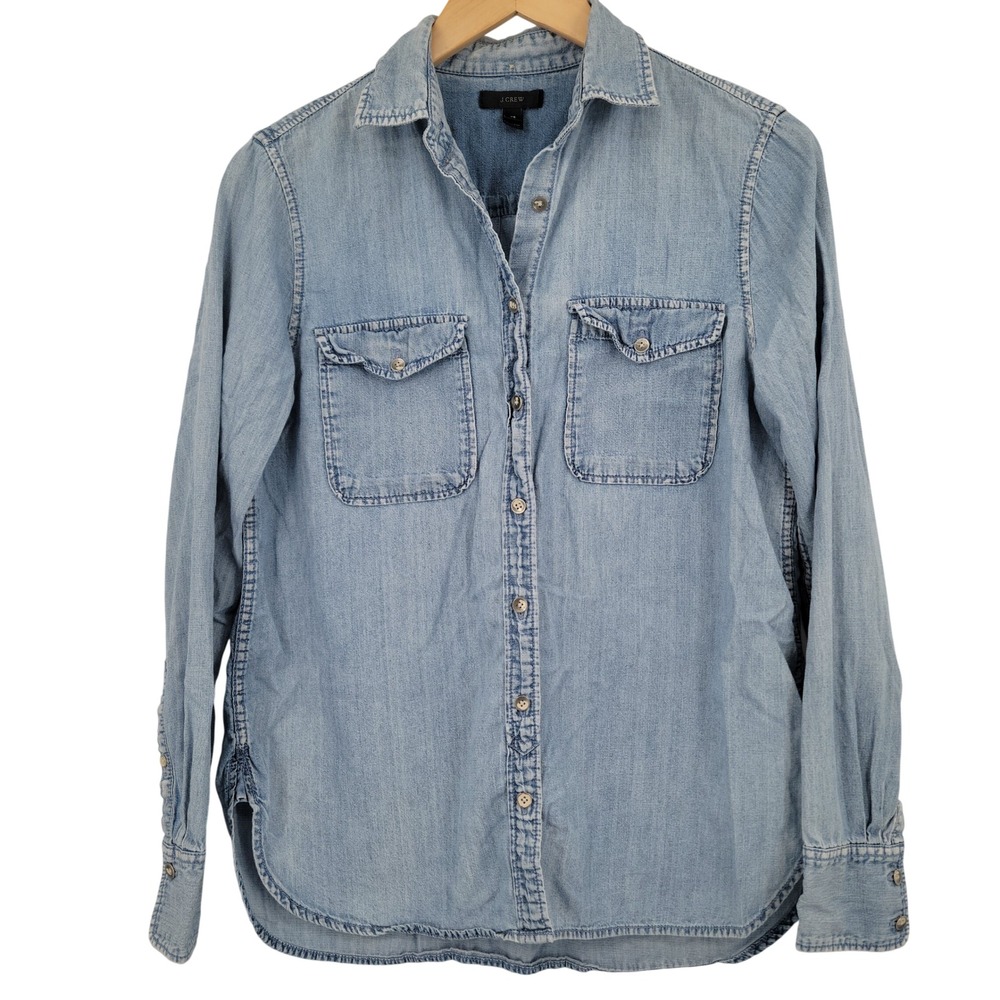 J.Crew Chambray Denim Shirt Women XS Light Blue Western Layering Coastal Jean 90